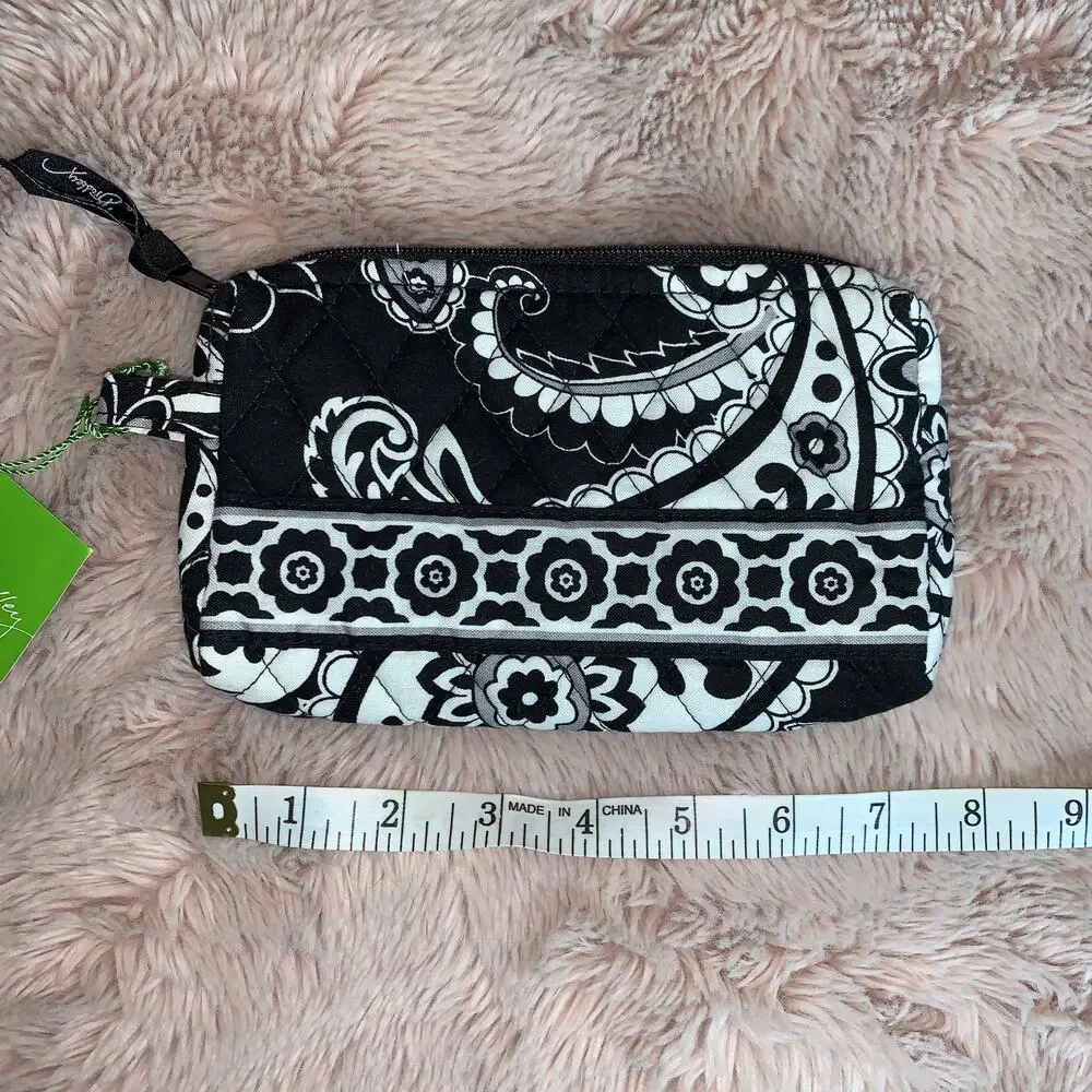 NWT Vera Bradley Midnight Paisley Black / White Small Travel Cosmetic Bag